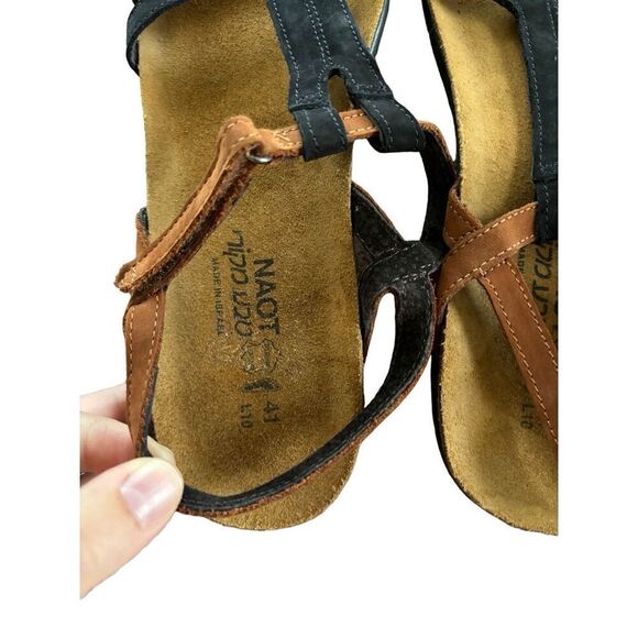 NAOT Judith Sandals Brown Black Leather Uppers Size 41 / 10 Strappy Boho Cork - Picture 6 of 6